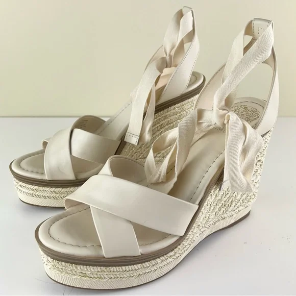 NEW VINCE CAMUTO BEIGE PLATFORM WEDGE SANDALS - Picture 8 of 12